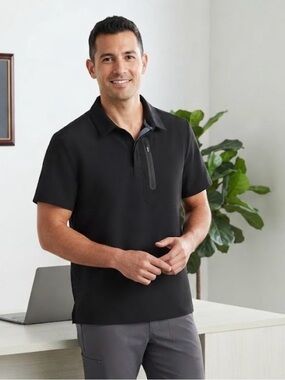 FIGS Technical Men's Black Zip-Pocket Polo Shirt - #200